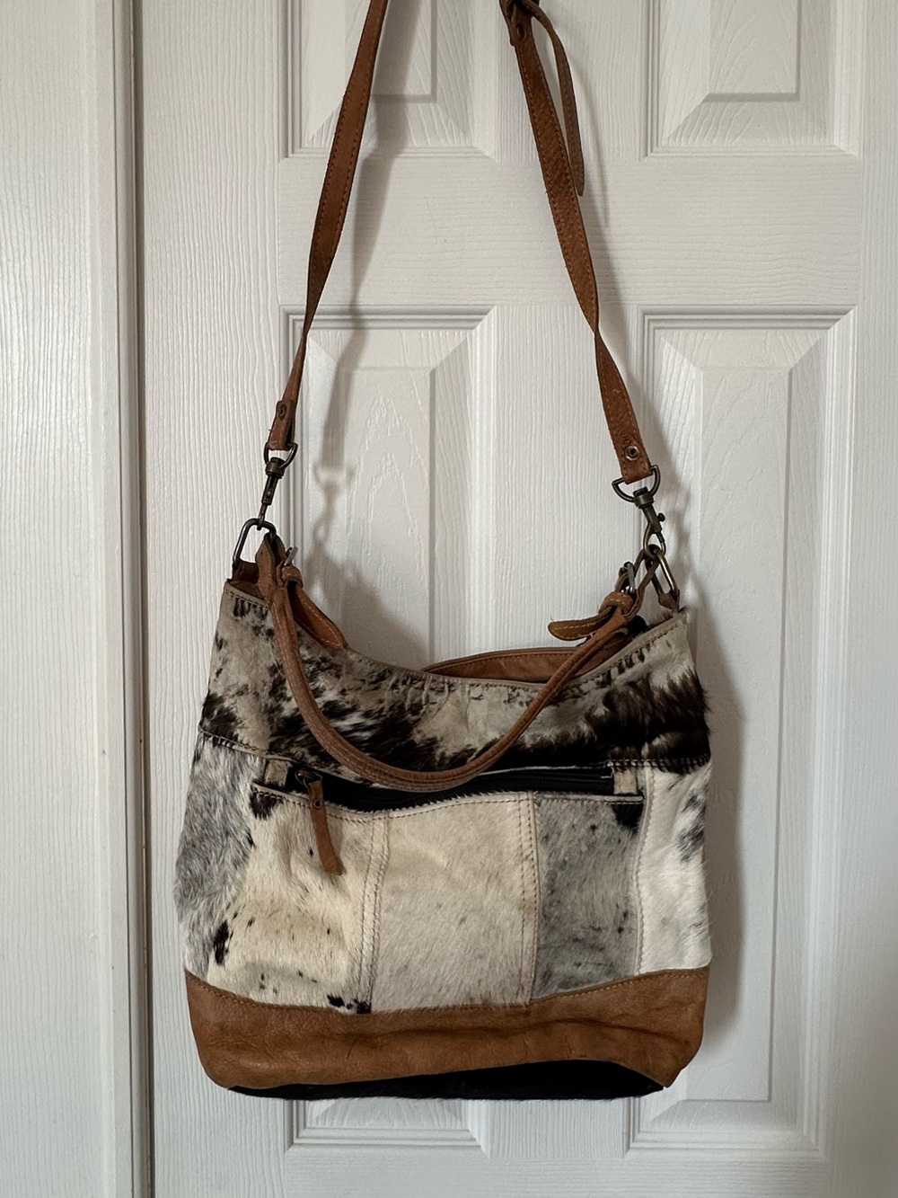 Myra Bag Brown and White Cowhide Shoulder Bag
